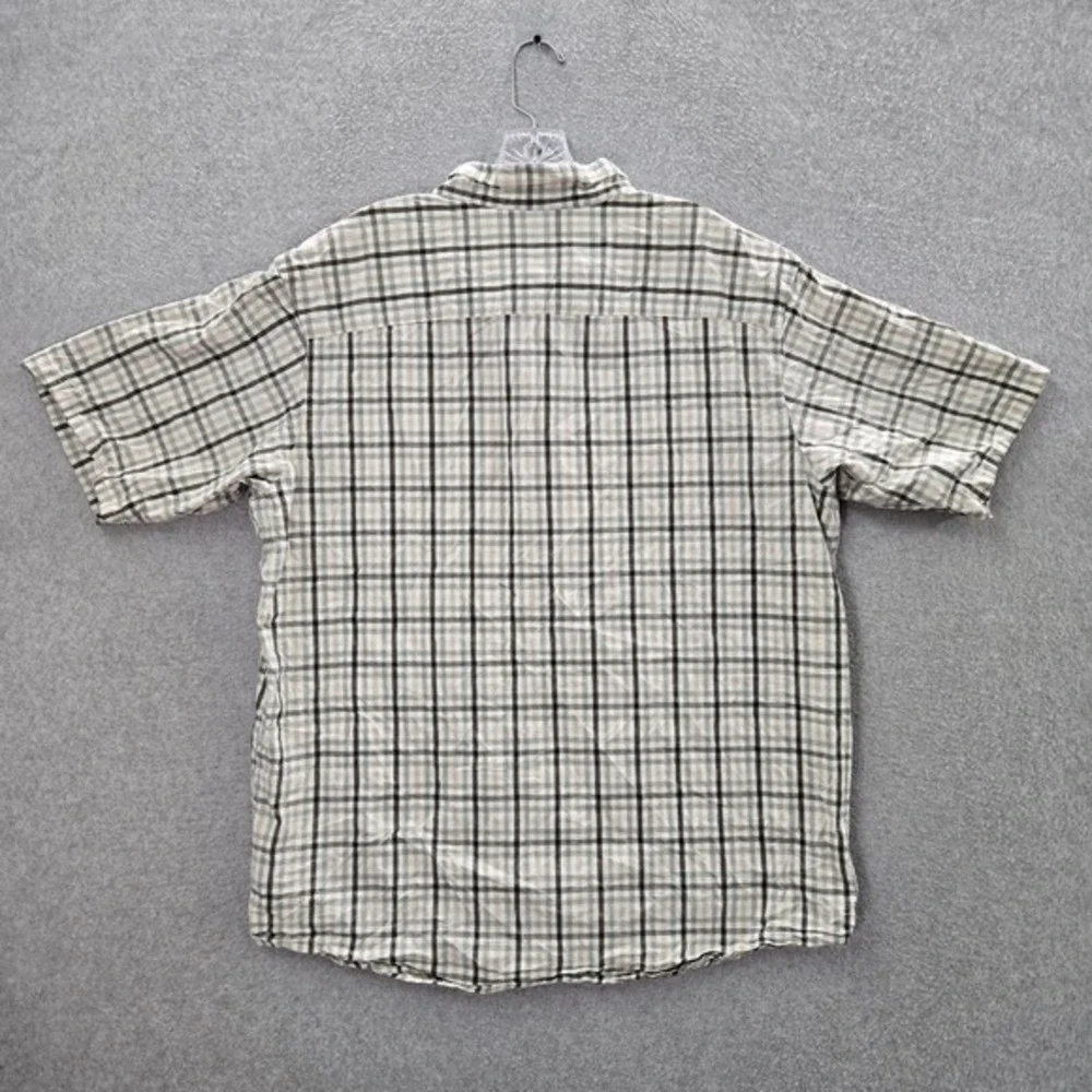 Columbia‎ Men Button Up Shirt XLT Beige Plaid Regular Fit Pocket Short Sleeve